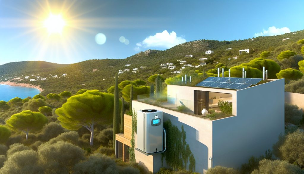 villa méditerranéenne avec panneaux solaires sur le toit